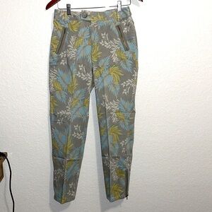 Liz Claiborne Audra Cotton Taupe/Green Tropical Print Zip Ankle Pants Size 6